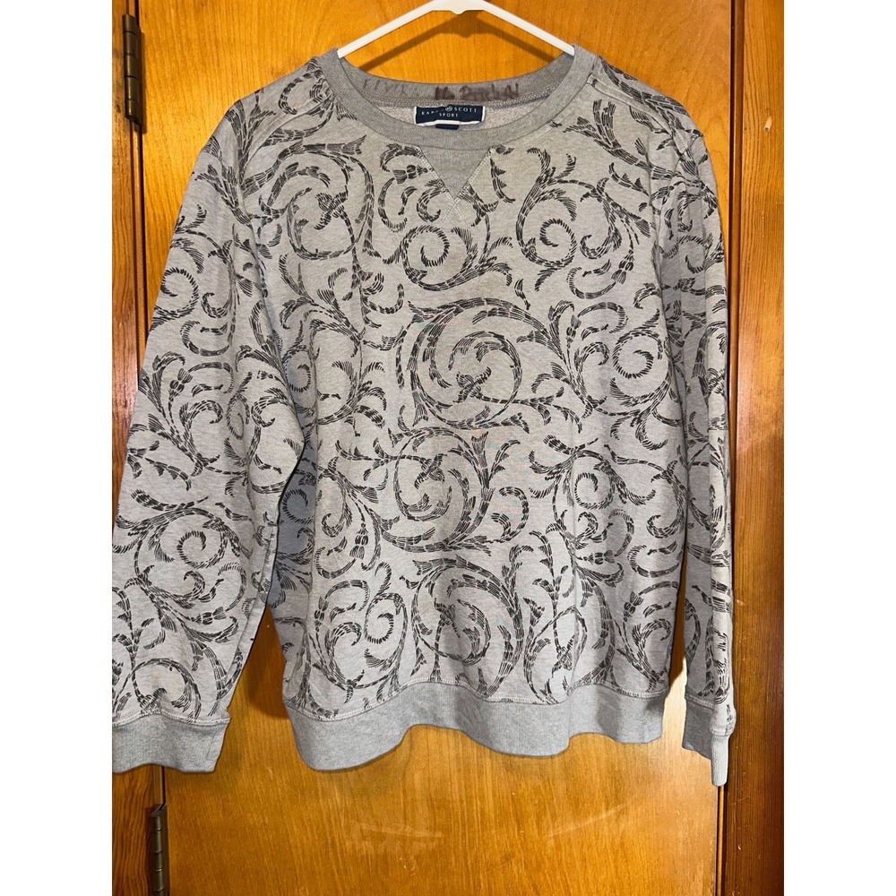 Karen Scott Sport‎ Gray Scroll Pattern Pullover Crewneck Sweatshirt Size L